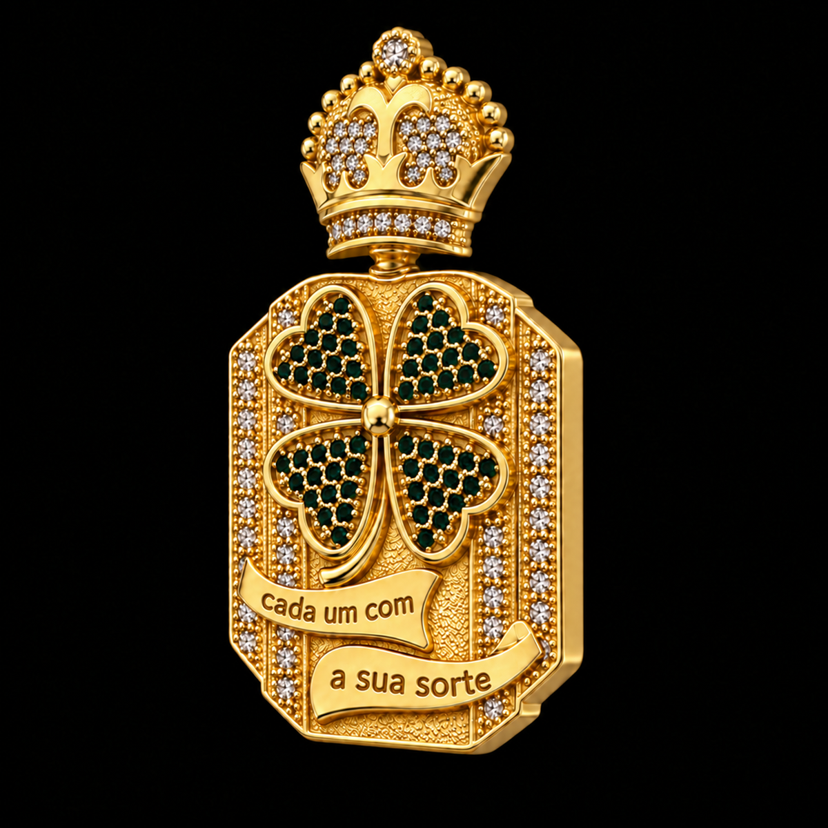 Medalha Octogonal Trevo da Sorte - Banhada a Ouro 18K