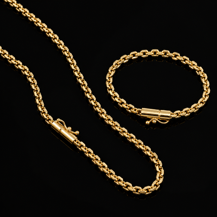 Corrente + Pulseira Cadeado 4mm - Banhado a Ouro 18K