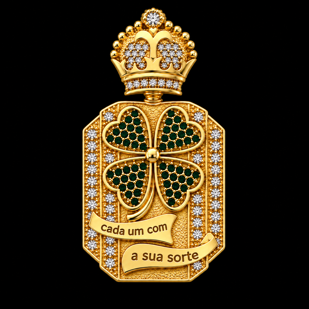 Medalha Octogonal Trevo da Sorte - Banhada a Ouro 18K
