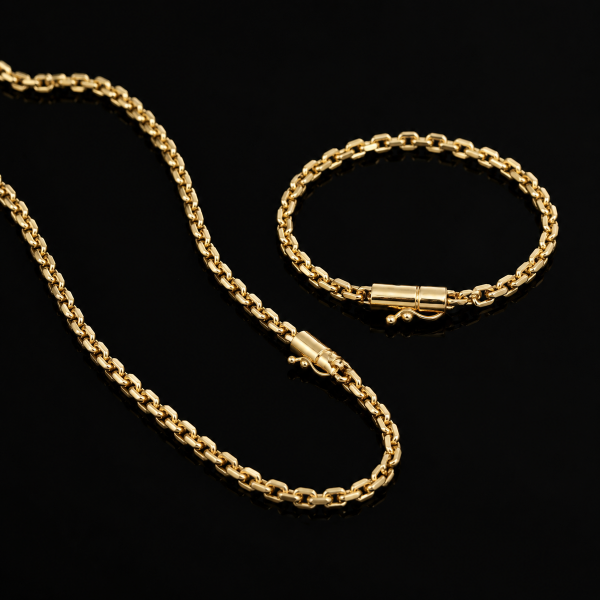Corrente + Pulseira Cadeado 6mm - Banhada a Ouro 18k