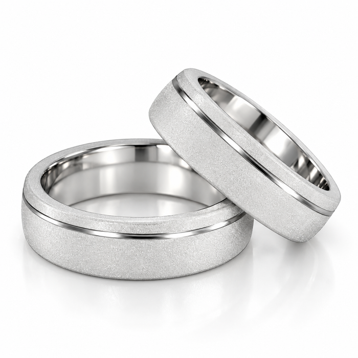 Alianças Namoro Prata 925 - 6mm Meia Cana Diamantadas com Friso
