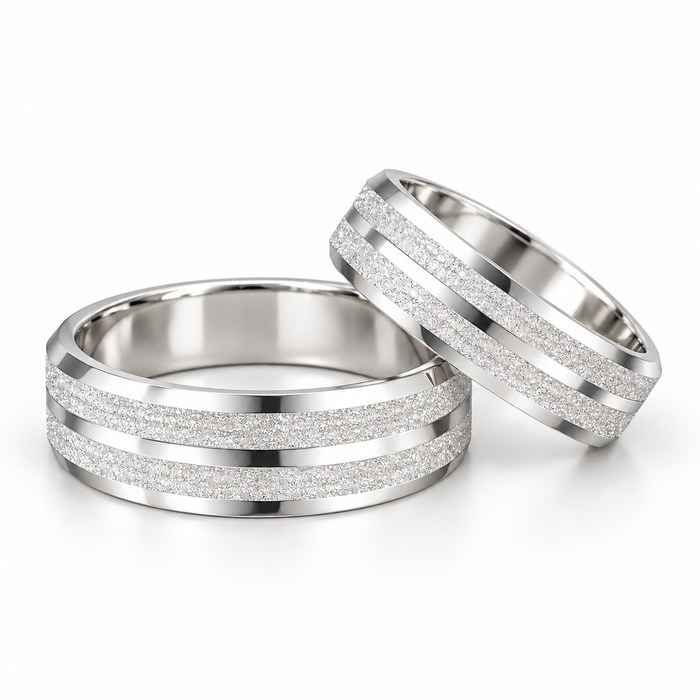 Alianças Compromisso Prata 925 - 6mm Quina Quebrada Polidas e Diamantadas com Friso