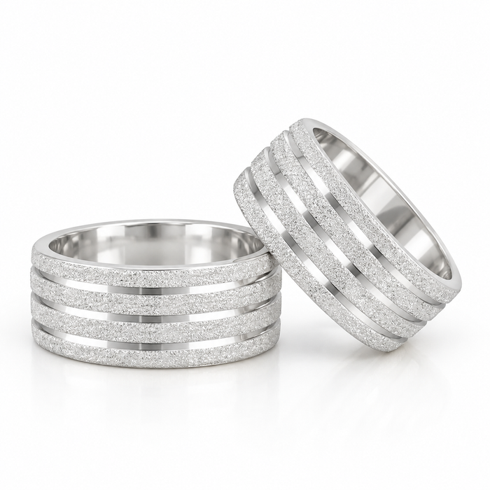 Alianças Compromisso Prata 925 - 8mm Reta Diamantadas com 3 Frisos
